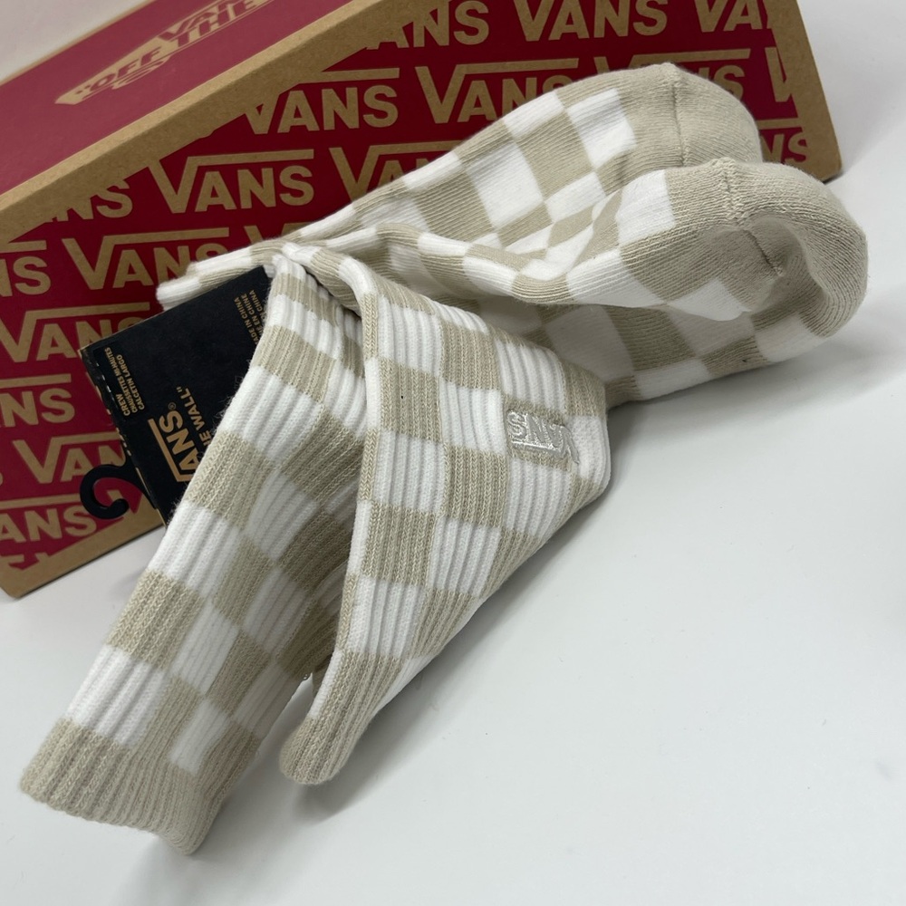 Vans Men's Checkered Socks - White and Tan Vans Checkerboard Crew Socks (1 pair) - Picture 4 of 16